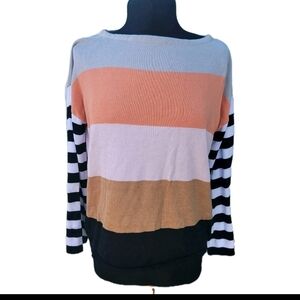 Terry Cloth Top Women's sz Medium Striped l/s Long Sleeve Multicolored Blouse